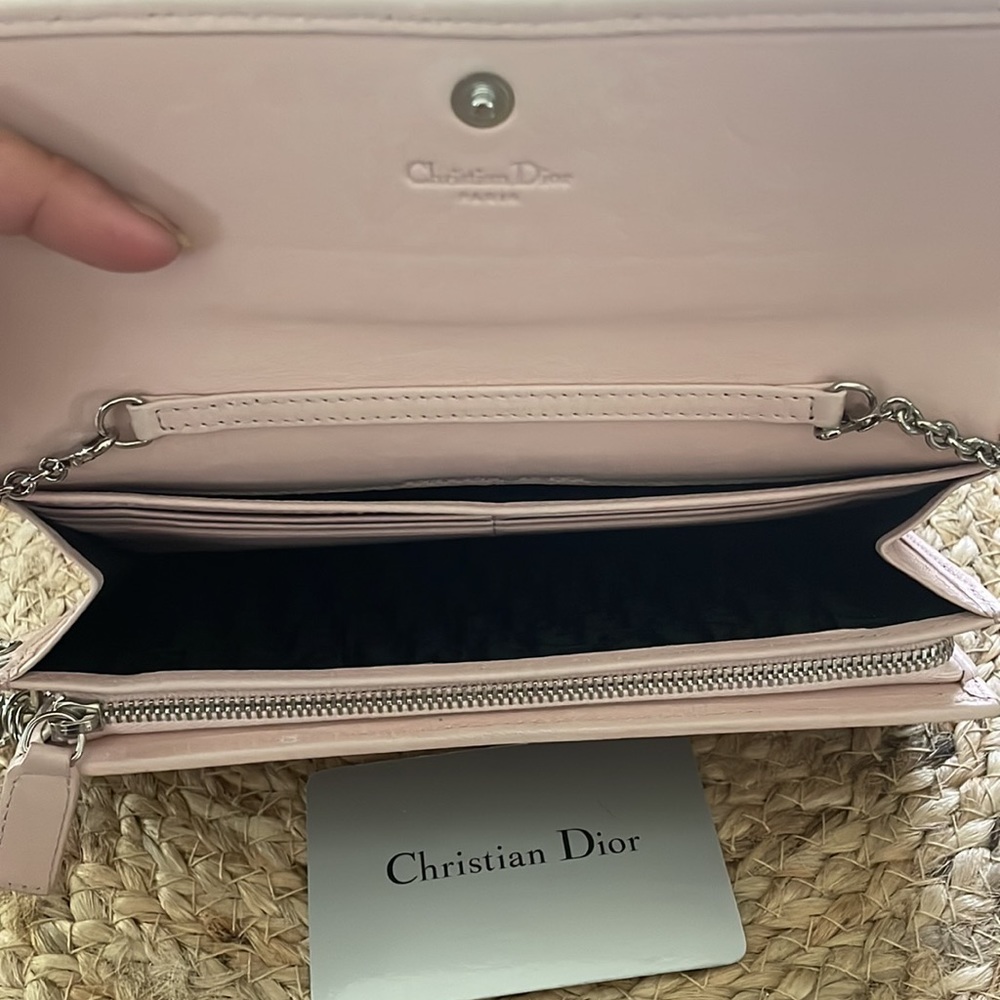 (MT150) Authentic Lady Dior Pink Cannage Quilt Lambskin Wallet on Chain - Picture 8 of 15